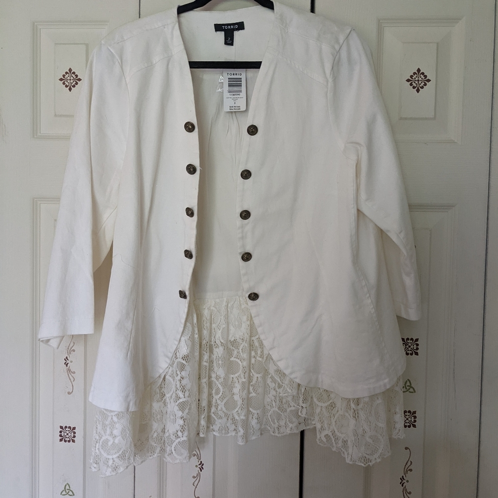 Torrid White Jacket With Ruffle NEW